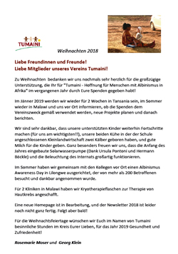 Tumaini Weihnachtsbrief 2018